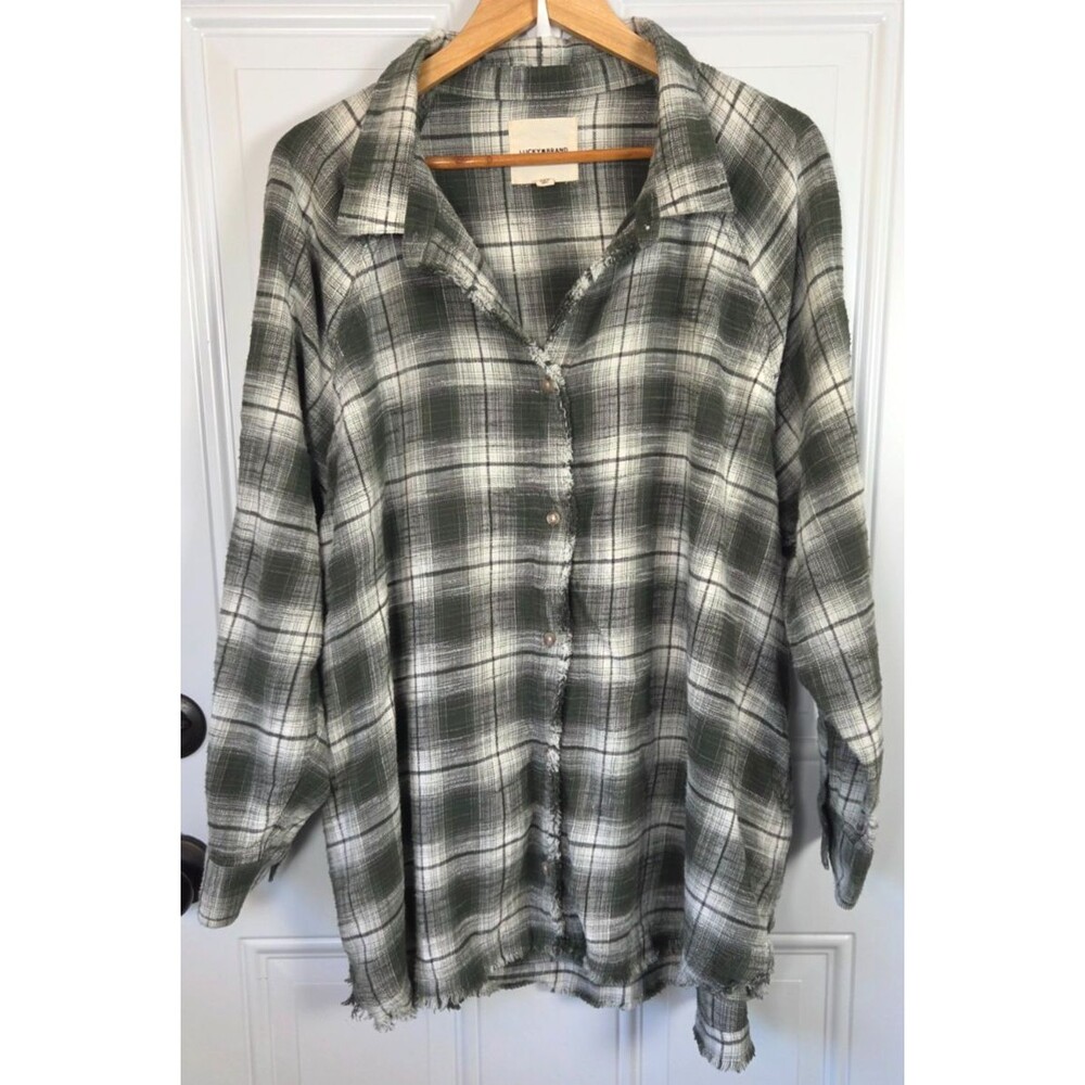 Lucky Brand Womens Plus Size Plaid Frayed Flannel Size XXL Western Country Rodeo
